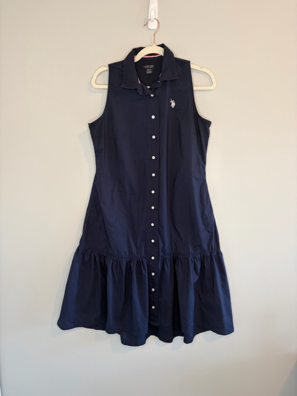 U.S. Polo Assn. Navy Sleeveless Button-Front Midi Dress M Coastal Classic Boat